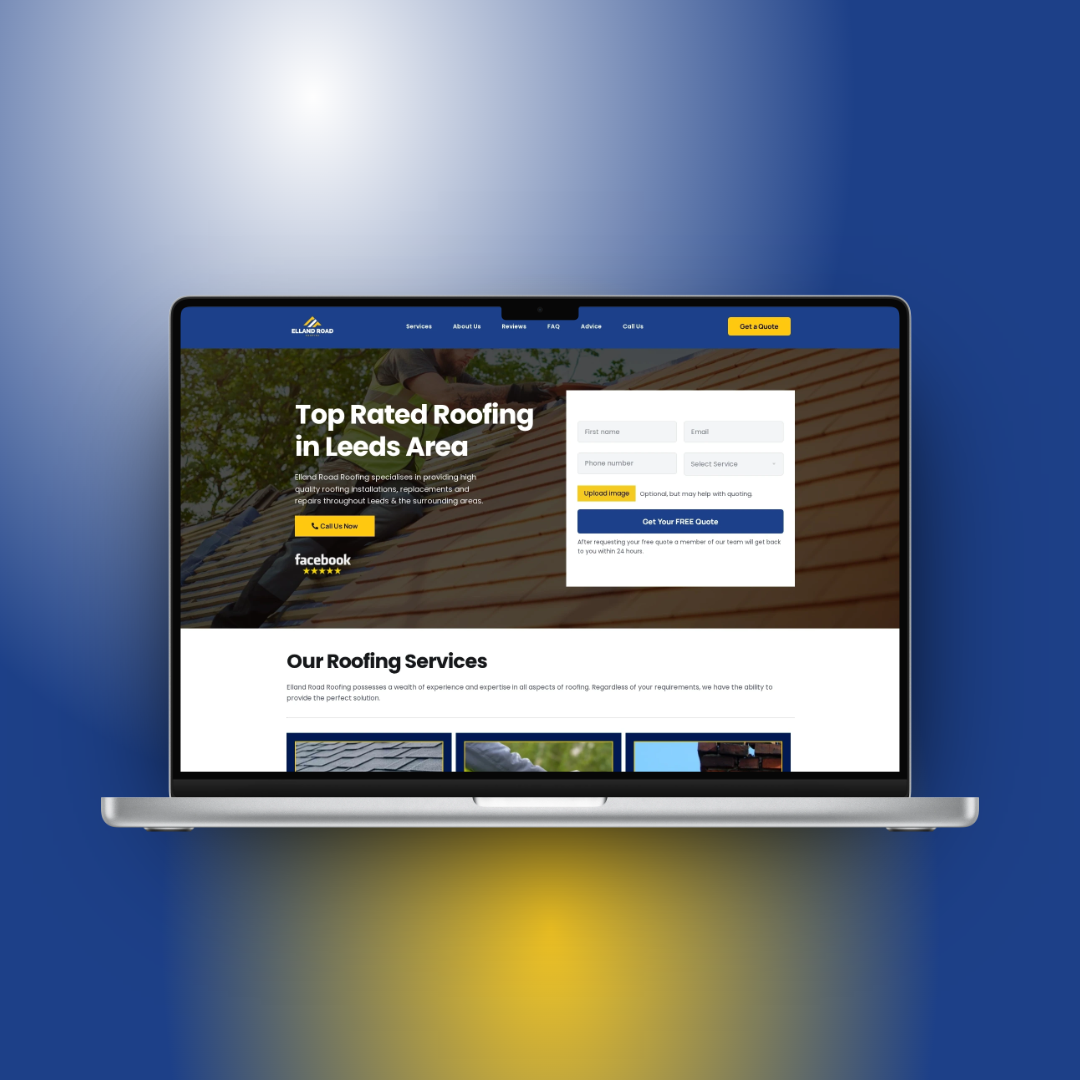 Elland Road Roofing website with clear roofing service pages for Leeds homeowners