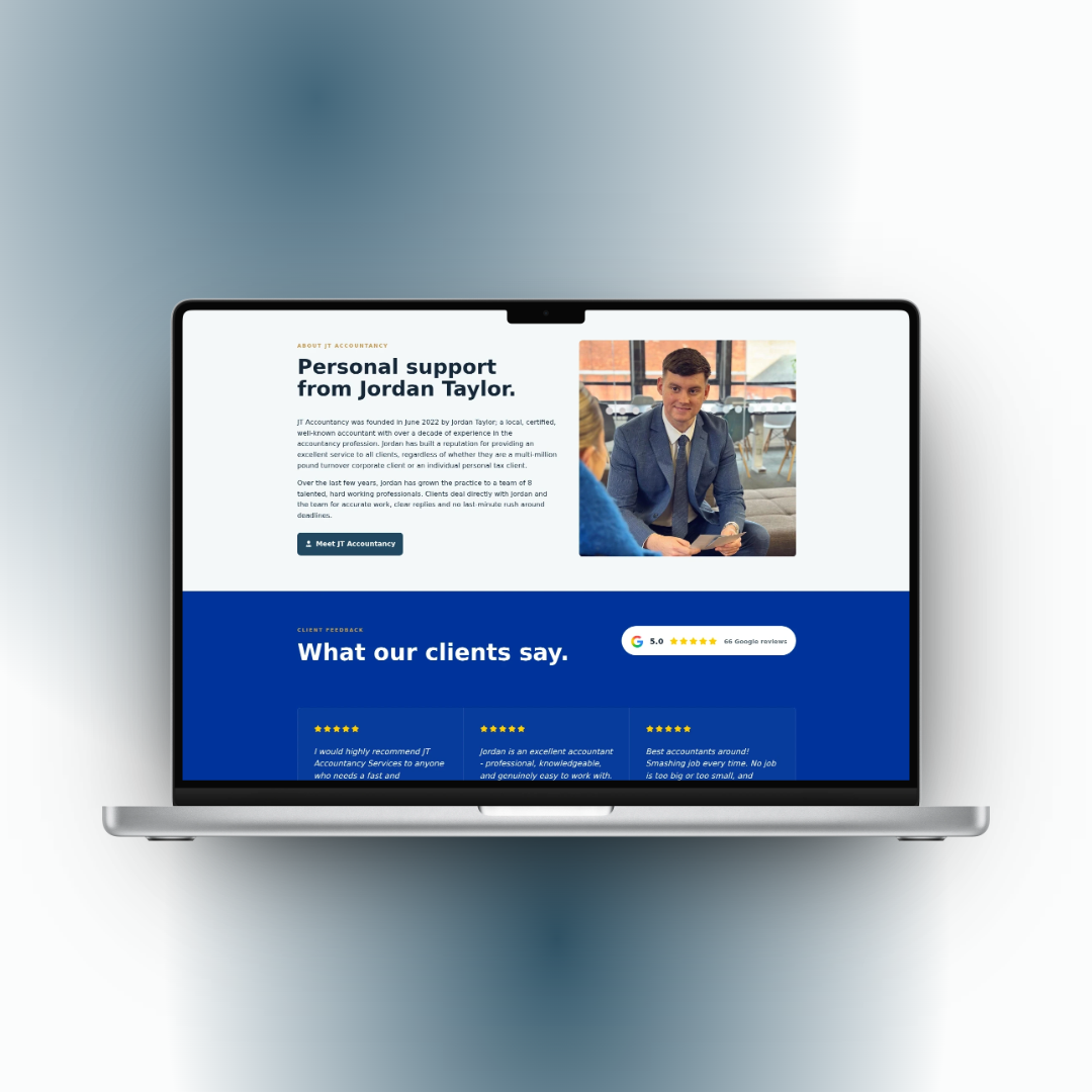 JT Accountancy website design showing clearer service pages and consultation booking for the Hull practice